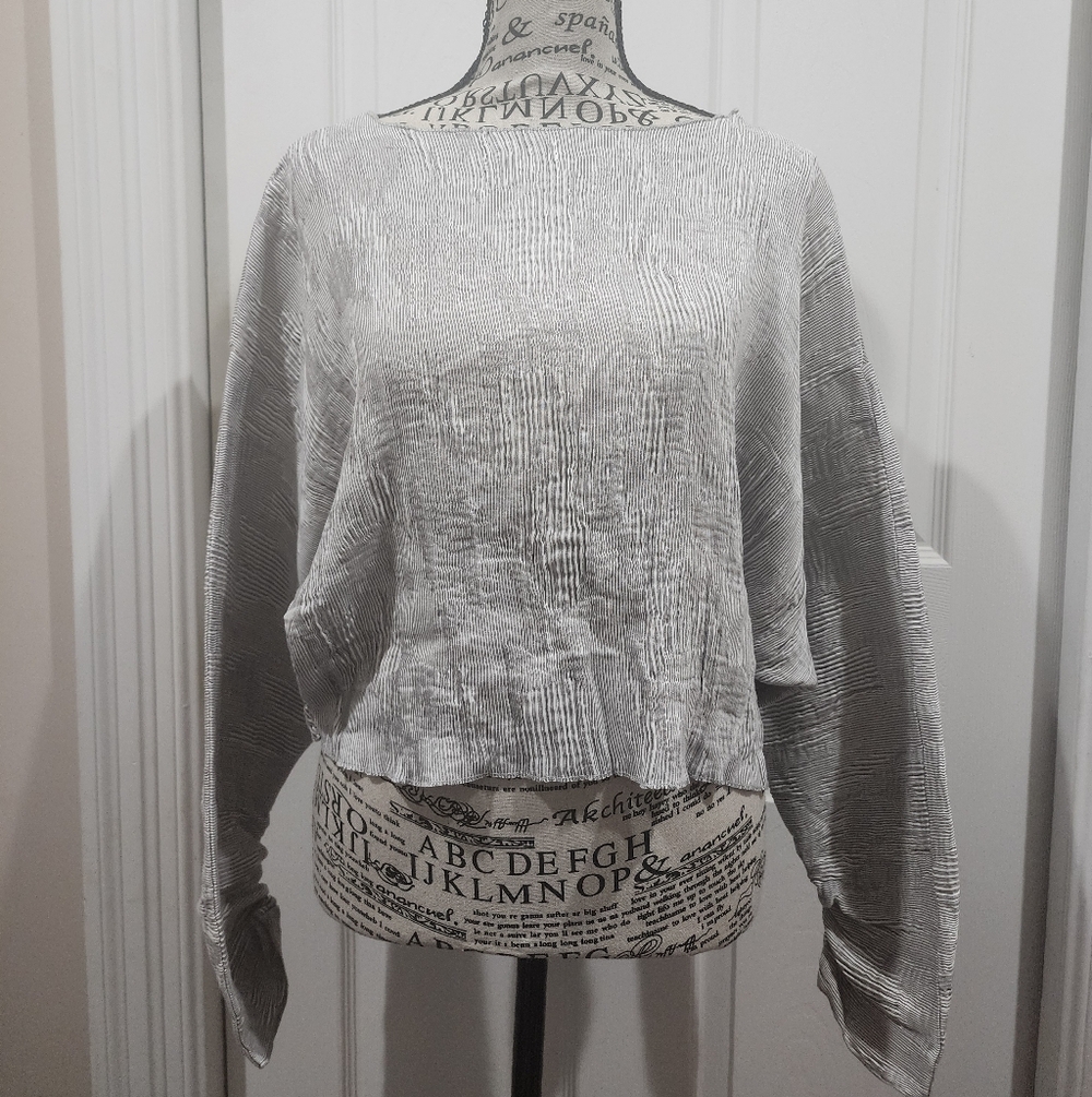 Zara Metallic Gray Pleated Top Size Large